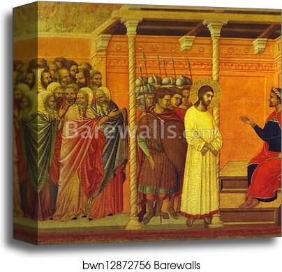 Maestà (back, central panel) Pontius Pilate’s Second Interrogation of Christ by Duccio Di Buoninsegna, Canvas Print