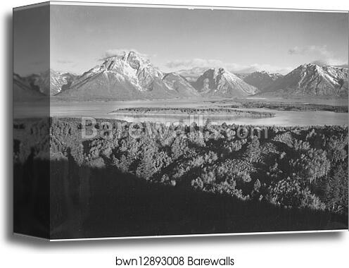 Mt. Moran and Jackson Lake from Signal Hill, Grand "Teton National Park," Wyoming.  Photographs of National Parks and Monuments, compiled 1941 - 1942, documenting the period ca. 1933 - 1942 by Ansel Adams (1902-1984), Canvas Print