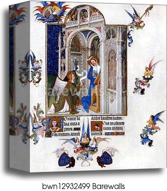 Les tr�s riches heures du Duc de Berry. Coronation of Mary by Limbourg Brothers, Canvas Print