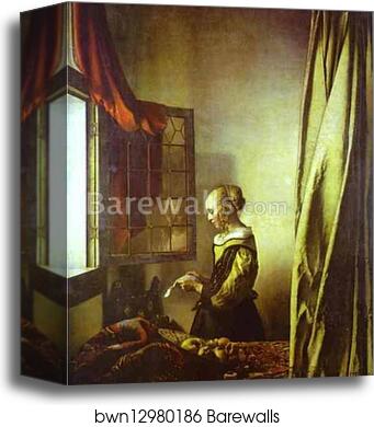 Girl Reading a Letter at an Open Window by Jan Vermeer, Canvas Print