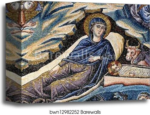 Nativity of Christ. Detail by Pietro Cavallini, Canvas Print