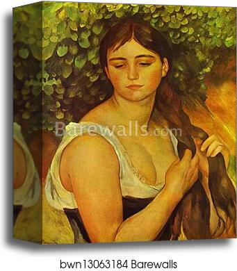 Girl Braiding Her Hair (Suzanne Valadon) by Pierre-Auguste Renoir, Canvas Print