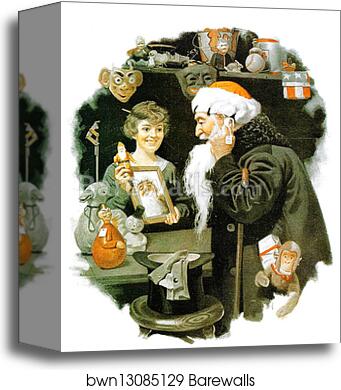 Playing Santa by Norman Rockwell, Canvas Print