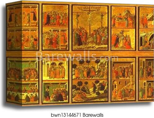 Maestà (back with 26 scenes of the Passion) by Duccio Di Buoninsegna, Canvas Print