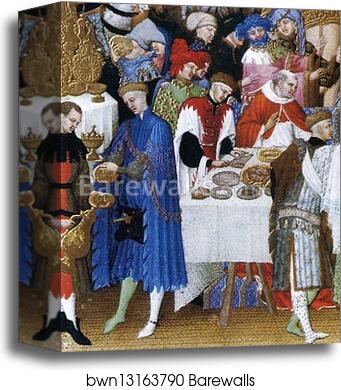 Les trÄ�s riches heures du Duc de Berry. January. A New Year's Day Feast including Jean de Berry. Detail by Limbourg Brothers, Canvas Print