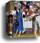 Les tr�s riches heures du Duc de Berry. January. A New Year's Day Feast including Jean de Berry. Detail by Limbourg Brothers, Canvas Print