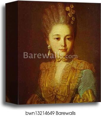 Portrait of an Unknown Woman in a Blue Dress with Yellow Trimmings by Fedor Rokotov, Canvas Print