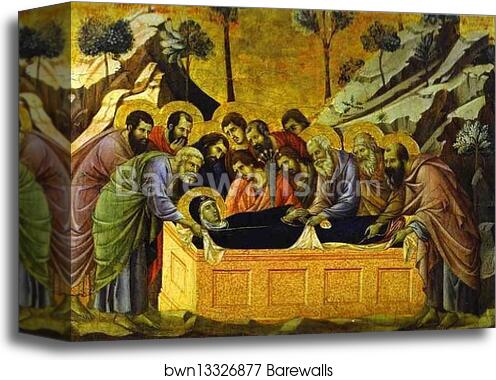 Maestà (front, crowning panels) The Entombment of the Virgin by Duccio Di Buoninsegna, Canvas Print