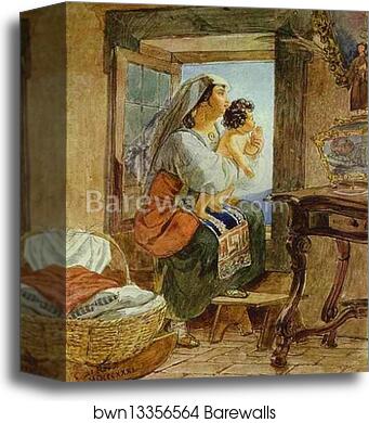 Italian Woman with a Child by a Window by Karl Brulloff, Canvas Print