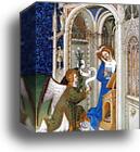 Les tr�s riches heures du Duc de Berry. Coronation of Mary. Detail by Limbourg Brothers, Canvas Print