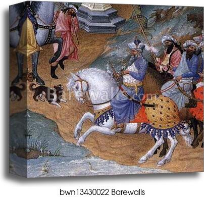 Les tr�s riches heures du Duc de Berry. The Meeting of the Three Magi. Detail by Limbourg Brothers, Canvas Print