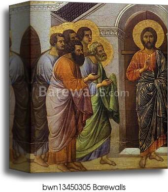 Maestà (back, crowning panel, detail of) Christ’s Appearance Behind Locked Doors by Duccio Di Buoninsegna, Canvas Print