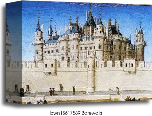 Les trÄ�s riches heures du Duc de Berry. October. Louvre Palace. Detail by Limbourg Brothers, Canvas Print