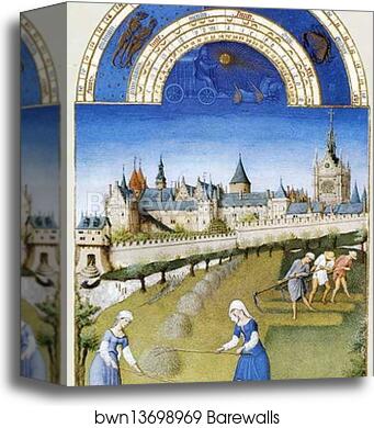Les tr�s riches heures du Duc de Berry. June. Palais de la Cite and Sainte-Chapelle in Paris by Limbourg Brothers, Canvas Print