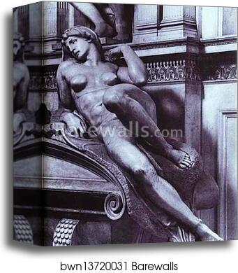 Tomb of Lorenzo de' Medici. Detail. Dawn by Michelangelo, Canvas Print