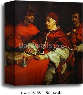 Portrait of Pope Leo X with Cardinals Giulio de' Medici and Luigi de' Rossi by Raphael, Canvas Print Portrait of Pope Leo X with Cardinals Giulio de' Medici and Luigi de' Rossi by Raphael, Canvas Print