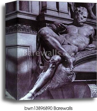 Tomb of Lorenzo de' Medici. Detail. Dusk by Michelangelo, Canvas Print