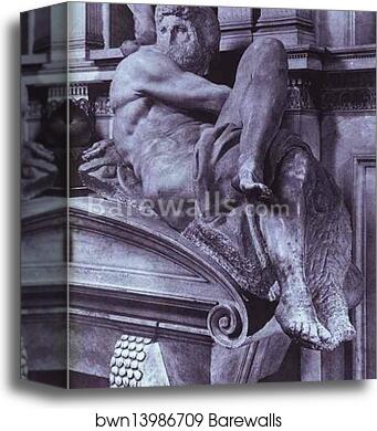 Tomb of Giuliano de' Medici. Detail. Day by Michelangelo, Canvas Print
