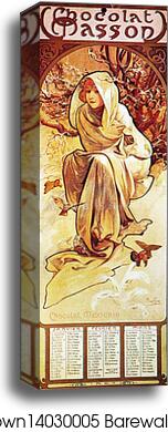 Chocolat Masson/Chocolat Mexican Janvier, Février, Mars 1897 by Alphonse Mucha, Canvas Print