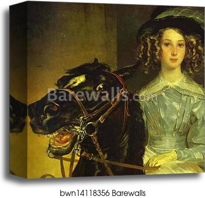 Rider. Portrait of Giovanina and Amacilia Pacini, the Foster Children of Countess Yu. P. Samoilova. Detail by Karl Brulloff, Canvas Print Rider. Portrait of Giovanina and Amacilia Pacini, the Foster Children of Countess Yu. P. Samoilova. Detail by Karl Brulloff, Canvas Print