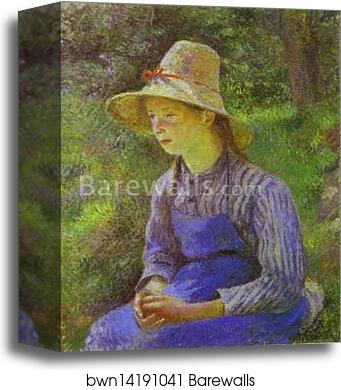 Young Peasant Girl Wearing a Hat by Camille Pissarro, Canvas Print
