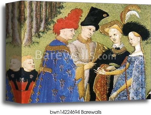 Les trÄ�s riches heures du Duc de Berry. April. Chateau de Dourdan. Detail by Limbourg Brothers, Canvas Print