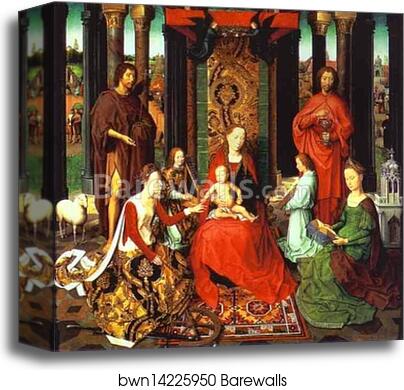 The Mystic Marriage of St. Catherine. (Central panel of the St. John Altar) by Hans Memling, Canvas Print