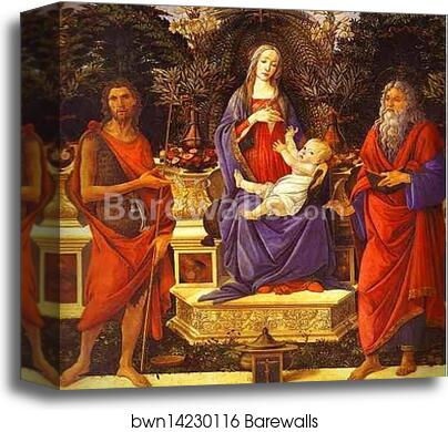 Virgin and Child Enthroned between Saint John the Baptist and Saint John the Evangelist (Bardi altarpiece) by Alessandro Botticelli, Canvas Print