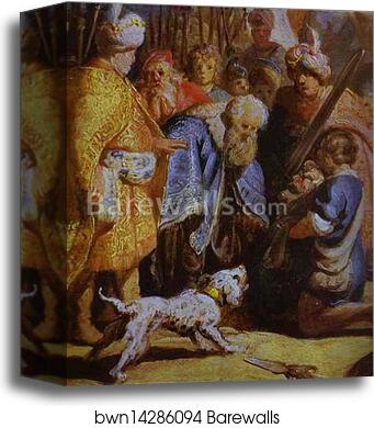 David Presenting the Head of Goliath to King Saul. Detail by Rembrandt Harmenszoon Van Rijn, Canvas Print