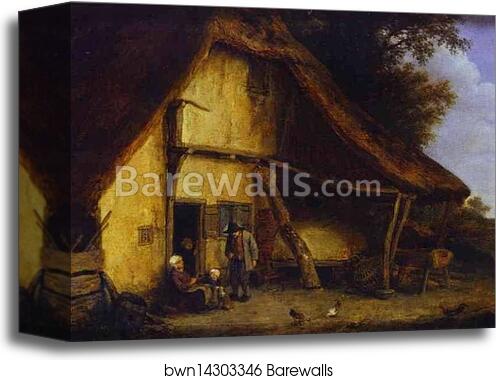 A Peasant Family Outside a Cottage by Adriaen Van Ostade, Canvas Print A Peasant Family Outside a Cottage by Adriaen Van Ostade, Canvas Print
