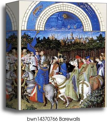 Les trÄ�s riches heures du Duc de Berry. May. Hotel de Neste, the Duke's Paris Residence by Limbourg Brothers, Canvas Print