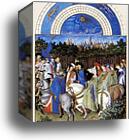 Les tr�s riches heures du Duc de Berry. May. Hotel de Neste, the Duke's Paris Residence by Limbourg Brothers, Canvas Print