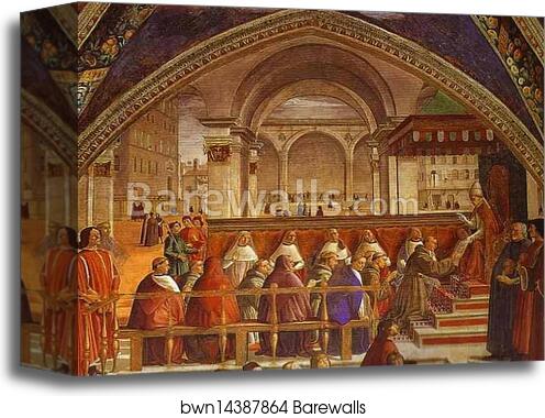 The Confirmation of the Rule of the Order of St. Francis by Pope Honorius III. Detail by Domenico Ghirlandaio, Canvas Print