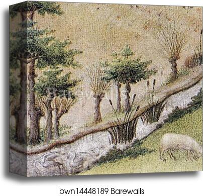 Les tr�s riches heures du Duc de Berry. July. Palais Poitiers. Detail by Limbourg Brothers, Canvas Print