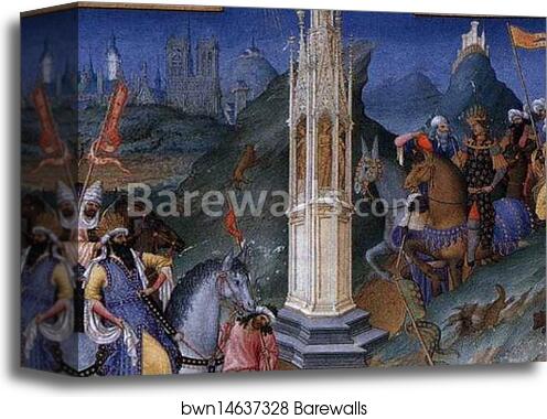 Les tr�s riches heures du Duc de Berry. The Meeting of the Three Magi. Detail by Limbourg Brothers, Canvas Print