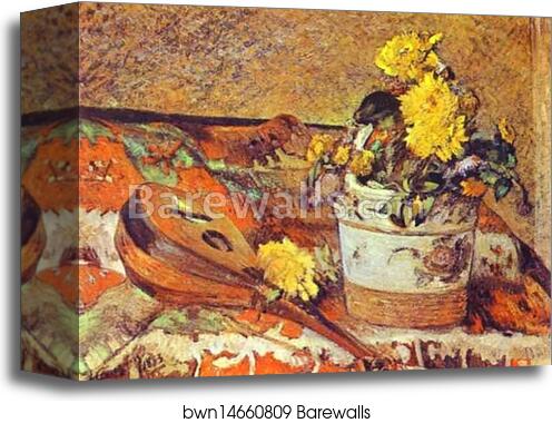 Mandolina and Flowers by Paul Gauguin, Canvas Print