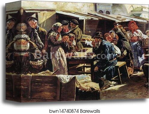 Lunch. Study for the painting "Flea market in Moscow" by Vladimir Makovsky, Canvas Print
