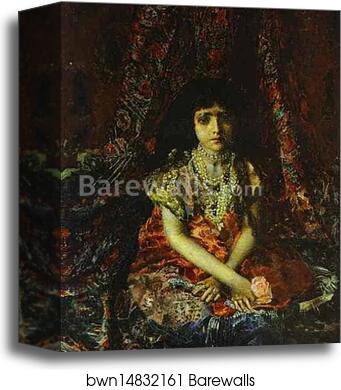 Portrait of a Girl against a Persian Carpet by Mikhail Vrubel, Canvas Print Portrait of a Girl against a Persian Carpet by Mikhail Vrubel, Canvas Print