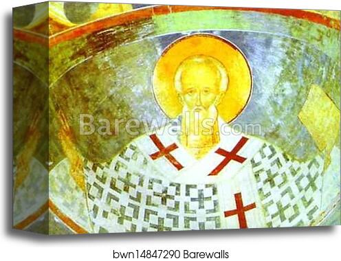 St. Nicolas. Mural in the Church of Nativity of the Virgin in the Pherapontov Monastery by Dionisii (Dionysius), Canvas Print