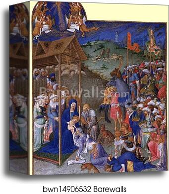 Les trÄ�s riches heures du Duc de Berry. Adoration of the Magi by Limbourg Brothers, Canvas Print
