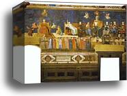 Allegory of Good Government. Top right: Allegorical Personifications of Faith, Charity and Hope. Left: Peace, Fortitude, Prudence. Middle: Good Government. Right: Magnanimity, Temperance, Justice by Ambrogio Lorenzetti, Canvas Print