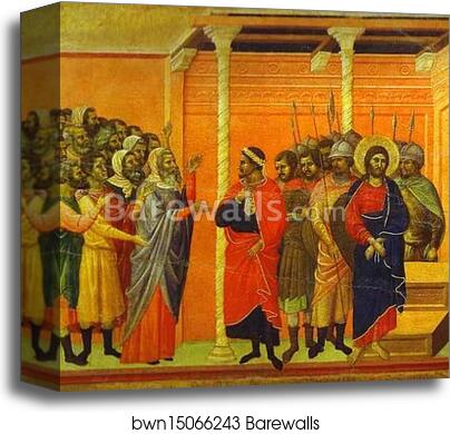 Maestà (back, central panel) Jesus Accused by the Pharisees by Duccio Di Buoninsegna, Canvas Print