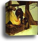 The Hunters in the Snow (January). Detail by Pieter Bruegel The Elder, Canvas Print