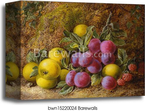 Yellow Apples, Plums and Raspberries by George Clare, Canvas Print
