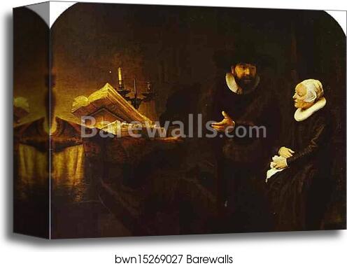 The Mennonite Minister Cornelius Claeszoon Anslo in Conversation with His Wife Aaltje by Rembrandt Harmenszoon Van Rijn, Canvas Print