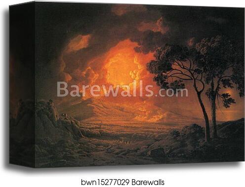 An Eruption of Mount Vesuvius, with the Procession of St. Januarius's Head by Joseph Wright Of Derby, Canvas Print