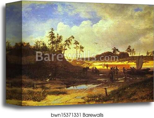 Peasants with a Boat on a Sandy Beach by Feodor Vasilyev, Canvas Print