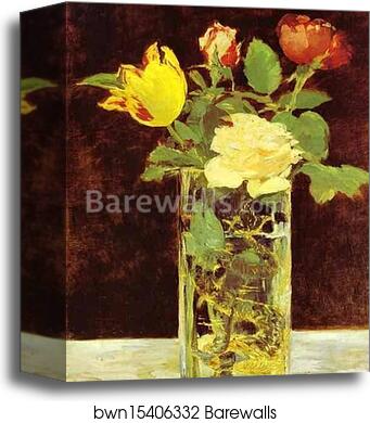 Roses and Tulips in a Vase by Edouard Manet, Canvas Print
