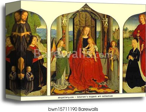 The Virgin and Child between Angel Musicians, with the Donor, His Wife and Family, known as the Triptych of the Sedano Family by Gerard David, Canvas Print