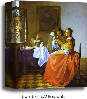 Woman and Two Man by Jan Vermeer, Canvas Print